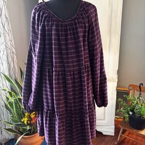 Purple Plaid Long Sleeve Dress